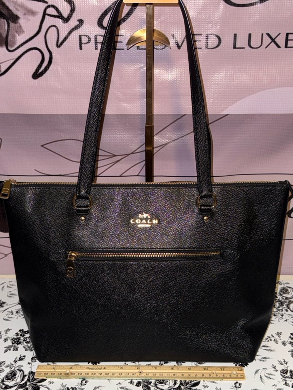 Coach Black Saffiano Tote with Gold Hardware